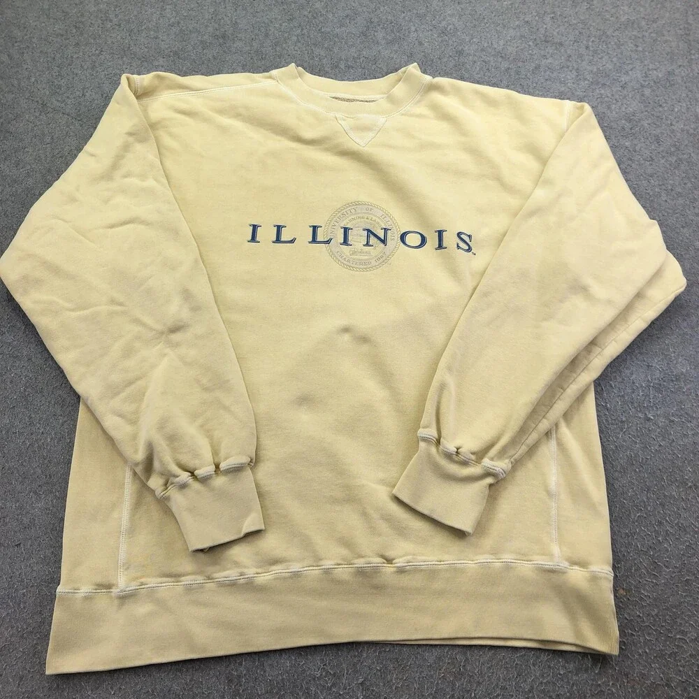 Vintage Illinois Fighting Illini Sweatshirt Mens Large Yellow JanSport Crewneck